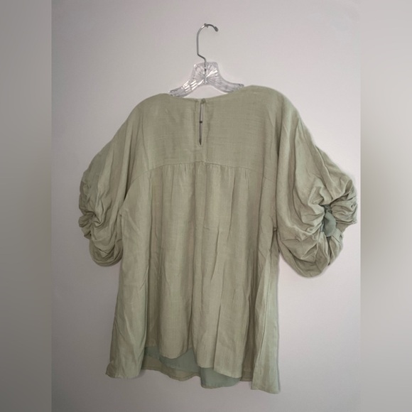 Heyson Women's NWT Sage Green Short Sleeve Blouse Pleated Shirt Puff Sleeve Top - Picture 2 of 16